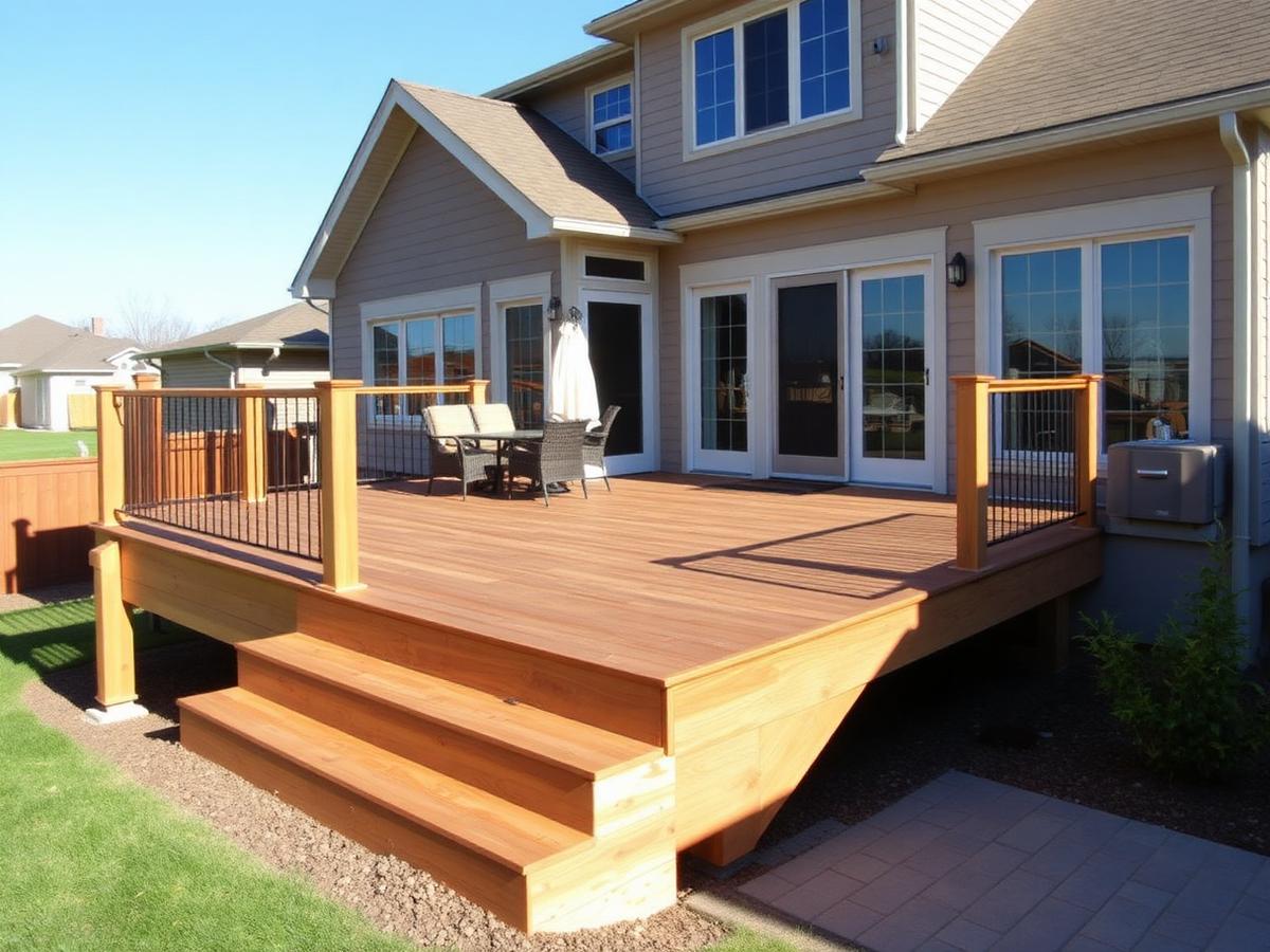 Custom cedar deck attached to a home